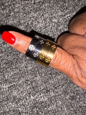 Gold and Silver Cross Accent Stackable Rings - Women Jewelry
